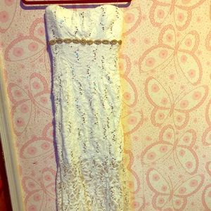 Long mermaid white and gold sparkly dress